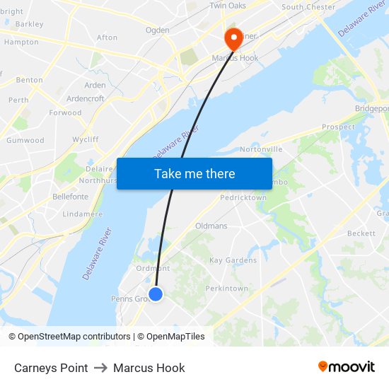 Carneys Point to Marcus Hook map