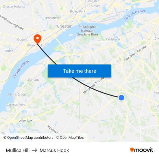 Mullica Hill to Marcus Hook map
