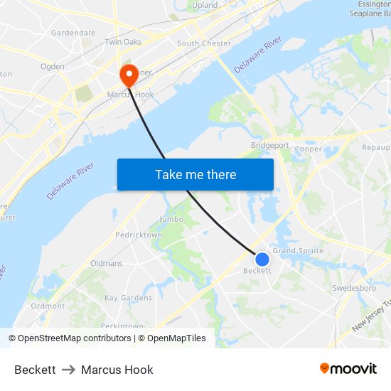 Beckett to Marcus Hook map