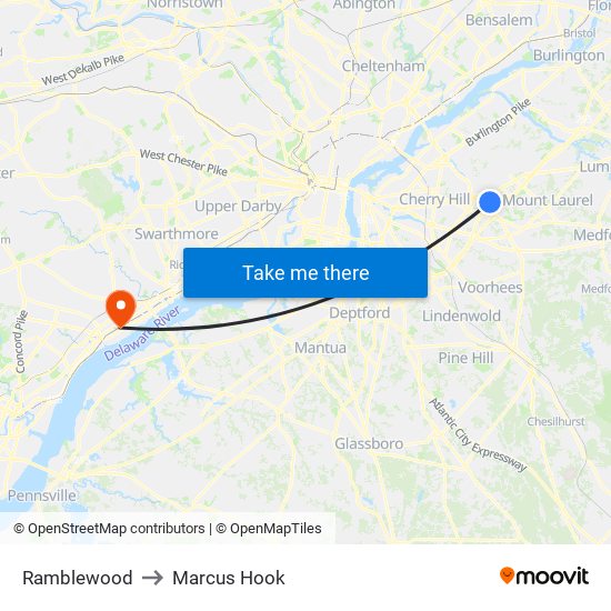 Ramblewood to Marcus Hook map