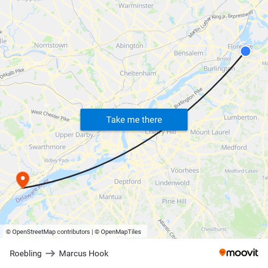 Roebling to Marcus Hook map