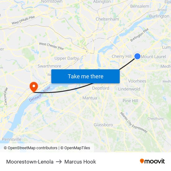Moorestown-Lenola to Marcus Hook map