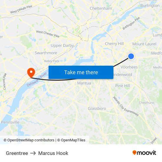 Greentree to Marcus Hook map