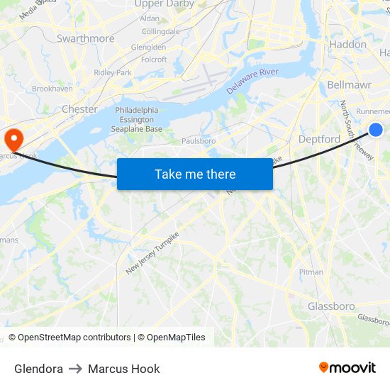 Glendora to Marcus Hook map