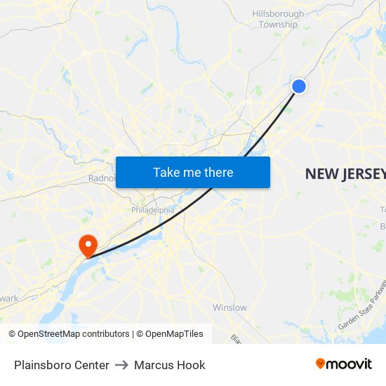 Plainsboro Center to Marcus Hook map