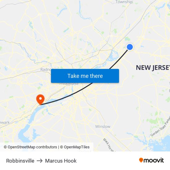 Robbinsville to Marcus Hook map