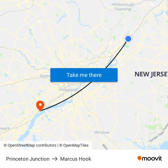 Princeton Junction to Marcus Hook map