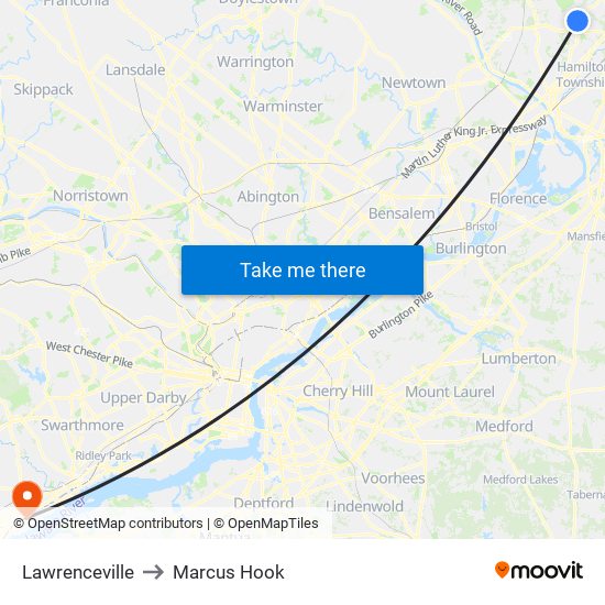 Lawrenceville to Marcus Hook map