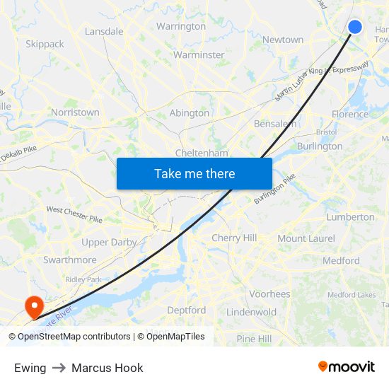 Ewing to Marcus Hook map