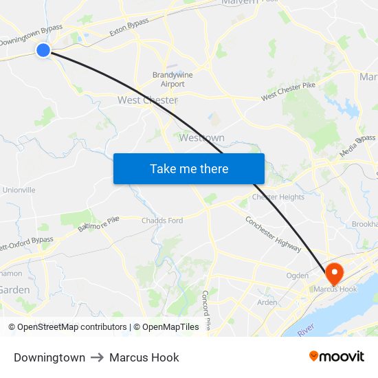 Downingtown to Marcus Hook map