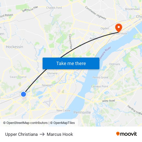 Upper Christiana to Marcus Hook map