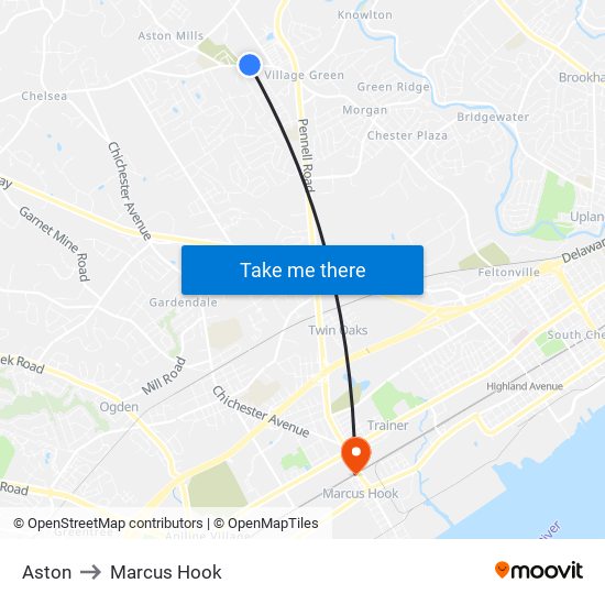 Aston to Marcus Hook map