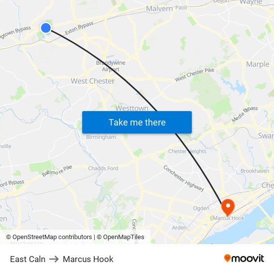 East Caln to Marcus Hook map