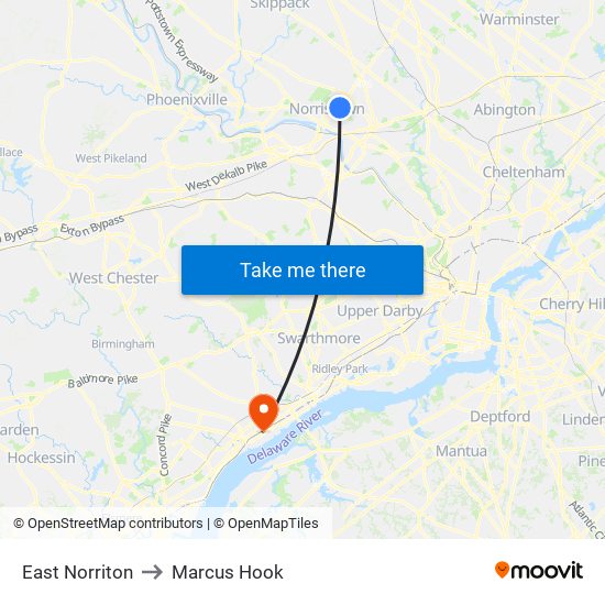 East Norriton to Marcus Hook map