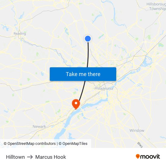 Hilltown to Marcus Hook map