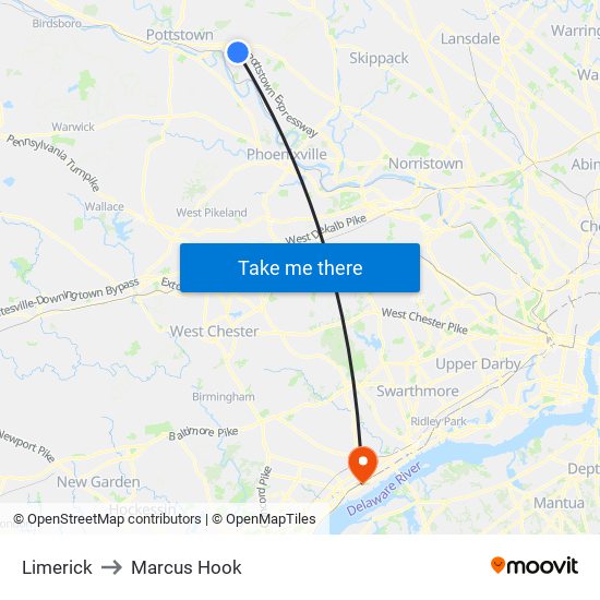 Limerick to Marcus Hook map