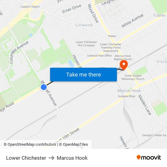 Lower Chichester to Marcus Hook map