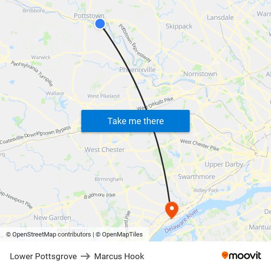 Lower Pottsgrove to Marcus Hook map