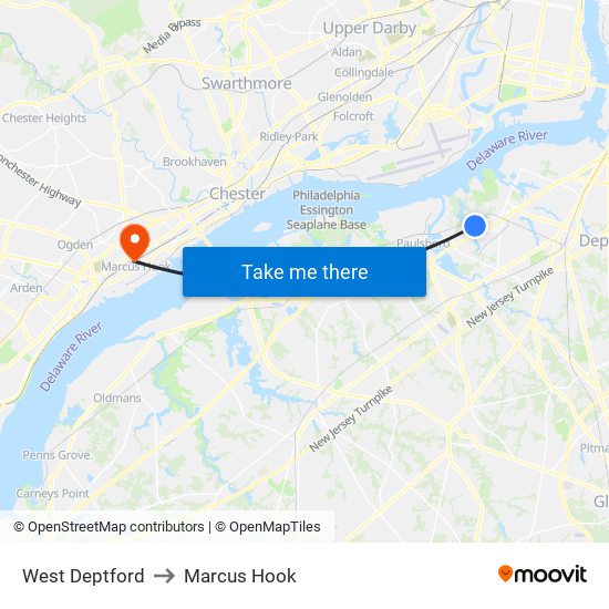 West Deptford to Marcus Hook map