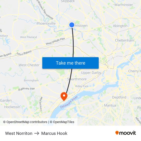 West Norriton to Marcus Hook map
