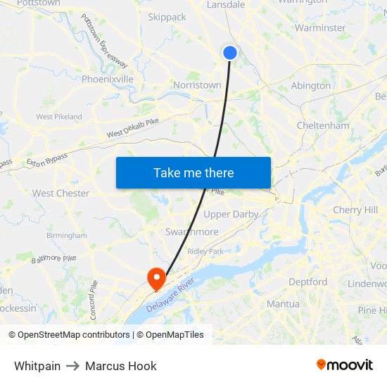 Whitpain to Marcus Hook map