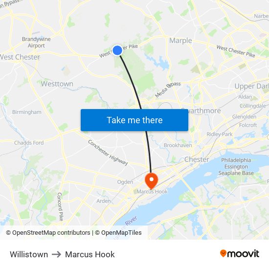 Willistown to Marcus Hook map