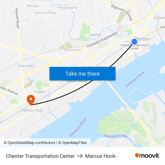 Chester Transportation Center to Marcus Hook map