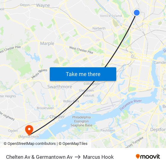 Chelten Av & Germantown Av to Marcus Hook map