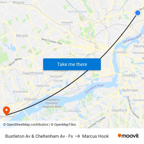 Bustleton Av & Cheltenham Av - Fs to Marcus Hook map