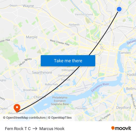 Fern Rock T C to Marcus Hook map