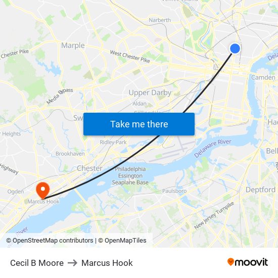 Cecil B Moore to Marcus Hook map