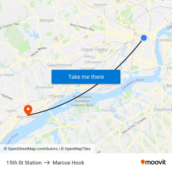 15th St Station to Marcus Hook map