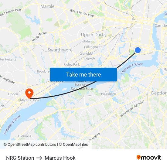 NRG Station to Marcus Hook map