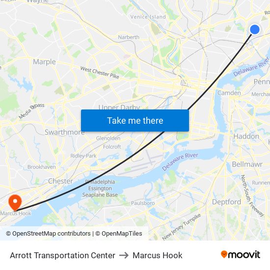 Arrott Transportation Center to Marcus Hook map