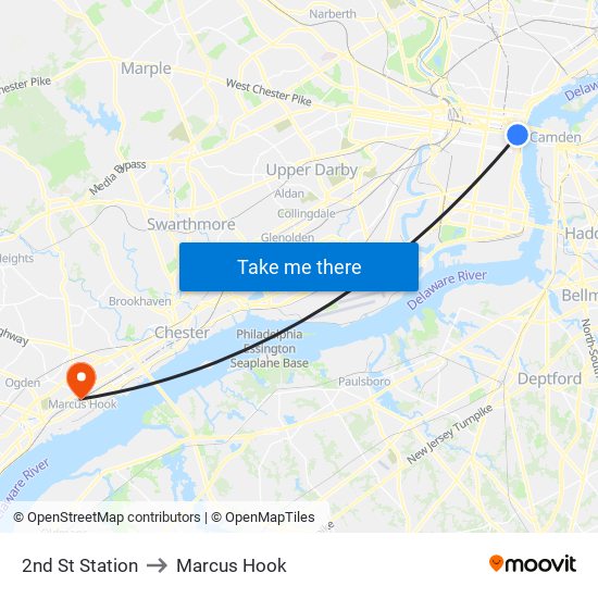 2nd St Station to Marcus Hook map