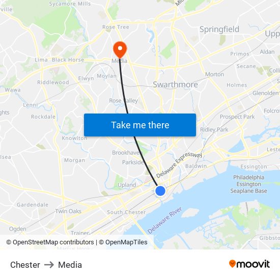 Chester to Media map