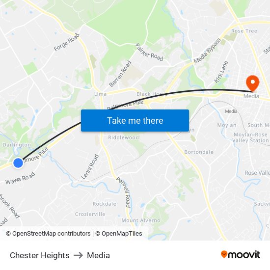 Chester Heights to Media map