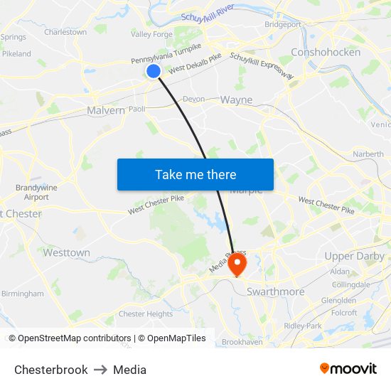 Chesterbrook to Media map