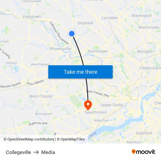Collegeville to Media map