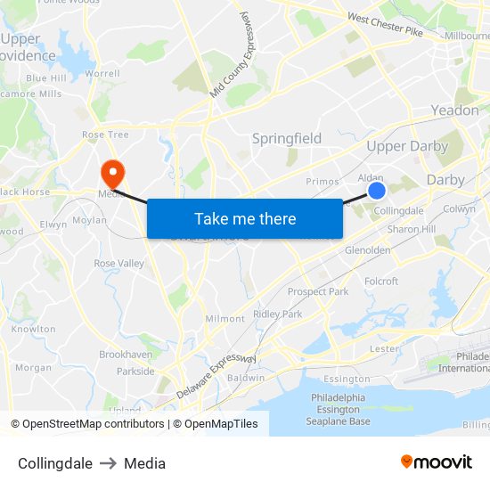 Collingdale to Media map