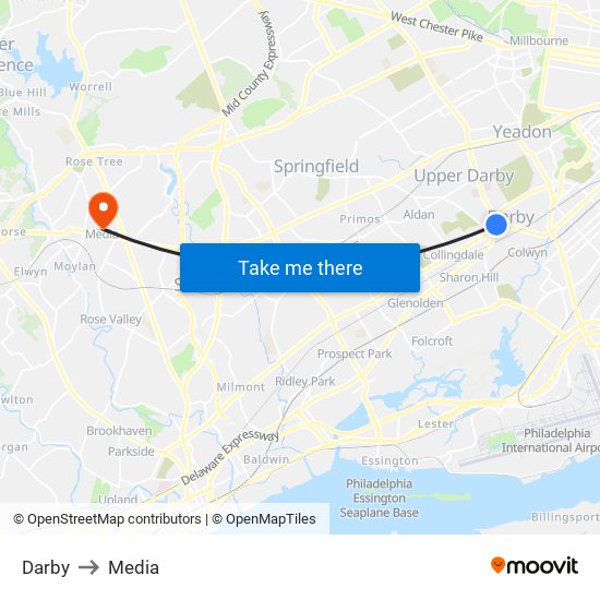 Darby to Media map