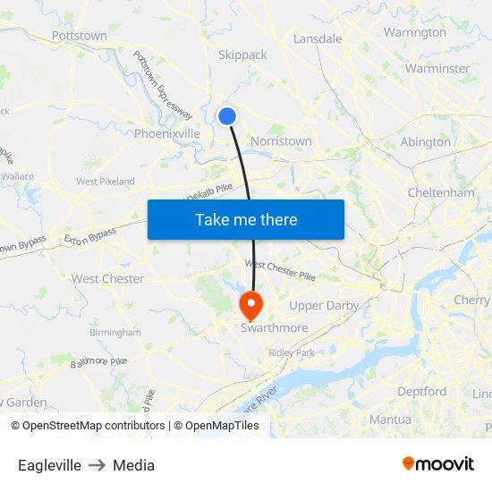 Eagleville to Media map