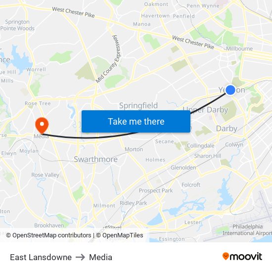 East Lansdowne to Media map