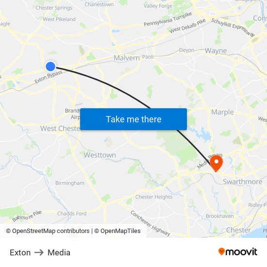 Exton to Media map