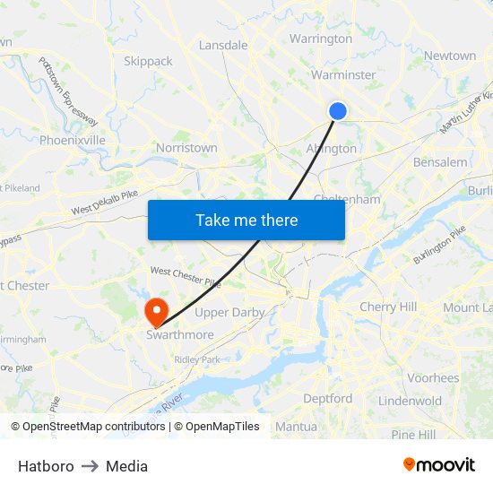 Hatboro to Media map
