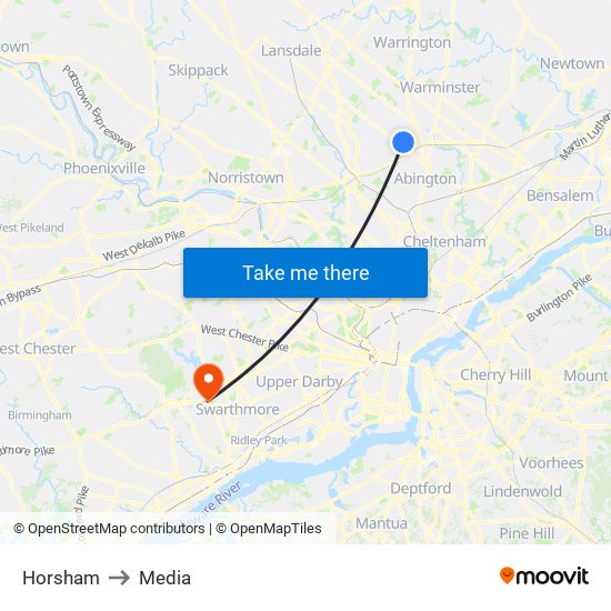 Horsham to Media map