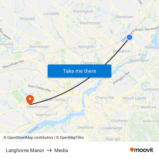 Langhorne Manor to Media map