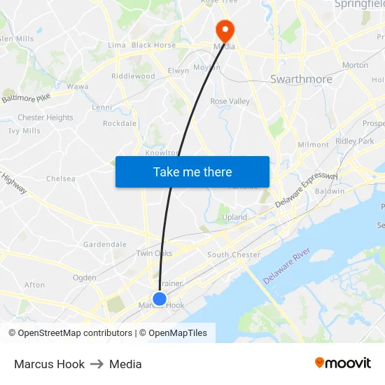 Marcus Hook to Media map