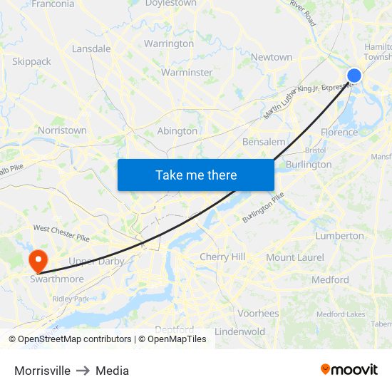 Morrisville to Media map