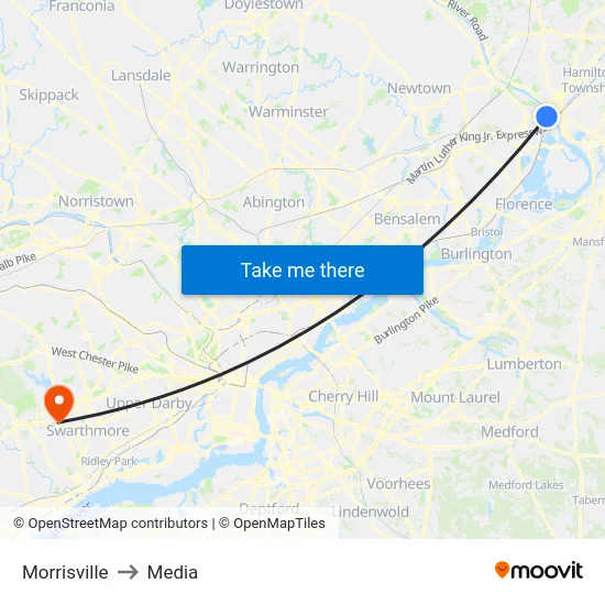 Morrisville to Media map